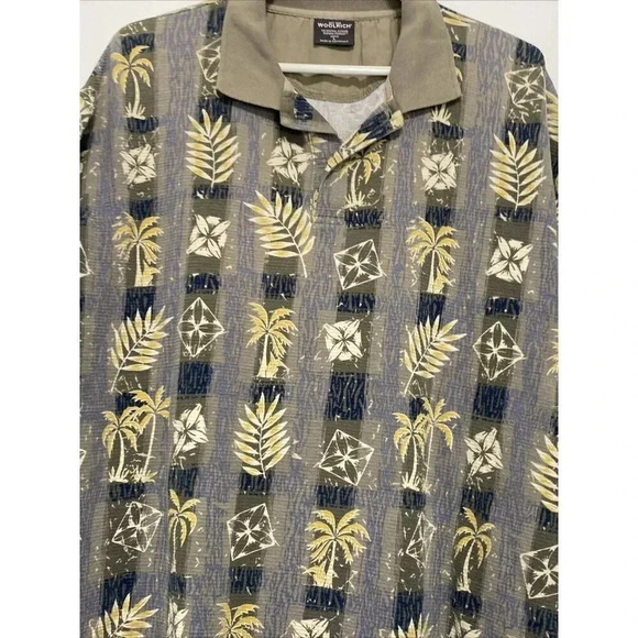 Woolrich Shirt Mens Large Button Up Short Sleeve Hawaiian Floral Tropical‎ Gray - Picture 5 of 8